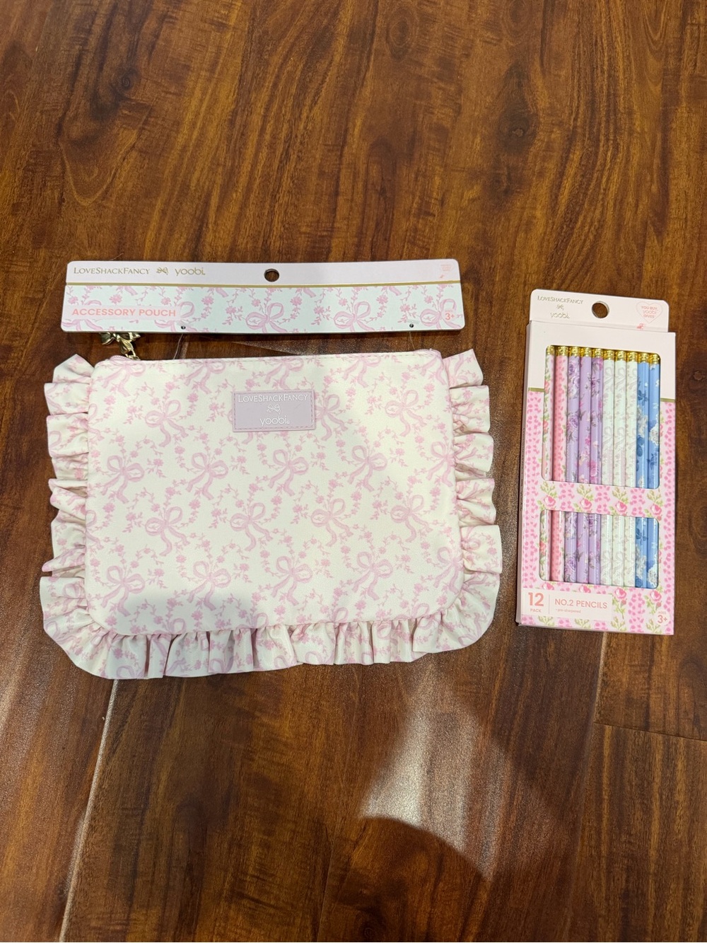 LoveShackFancy x Target Yoobi Coquette Bow Pencil Case with Ruffles & Pencils